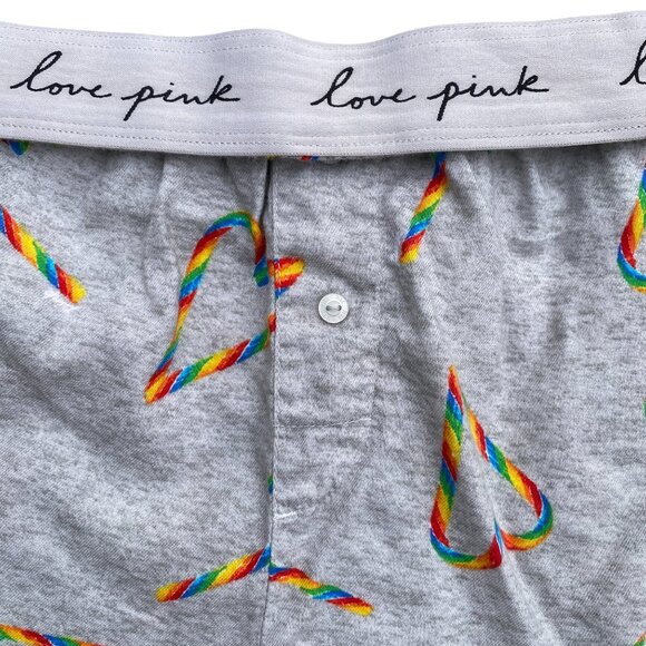 PINK Victoria's Secret Rainbow Candy Cane Heart Sleep Short Festive Loungewear-M - Picture 4 of 12